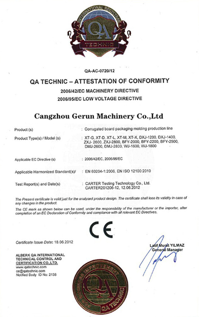 Chiny Cangzhou Gerun Machinery Co.,Ltd Certyfikaty