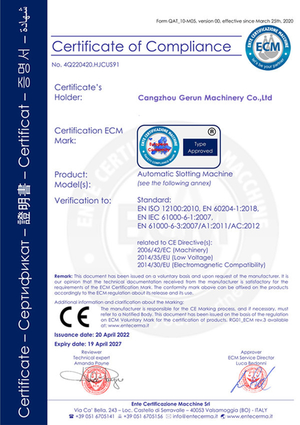 Chiny Cangzhou Gerun Machinery Co.,Ltd Certyfikaty