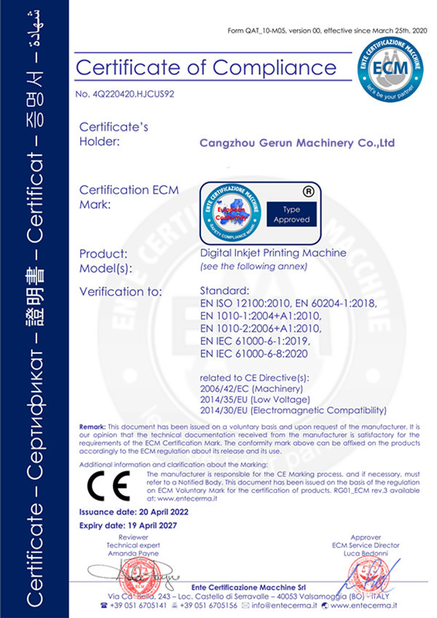 Chiny Cangzhou Gerun Machinery Co.,Ltd Certyfikaty