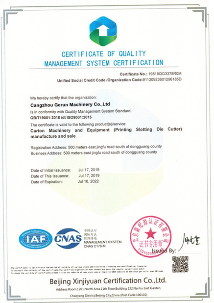 Chiny Cangzhou Gerun Machinery Co.,Ltd Certyfikaty